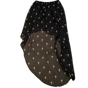 HIGH LOW size medium black lined semi sheer skirt with crosses